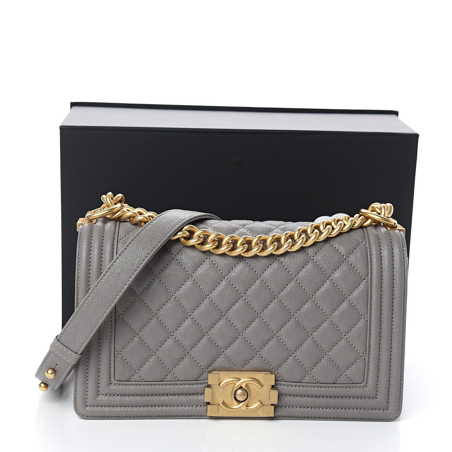 Chanel Caviar Quilted Medium Boy Flap Grey 10 of 10
