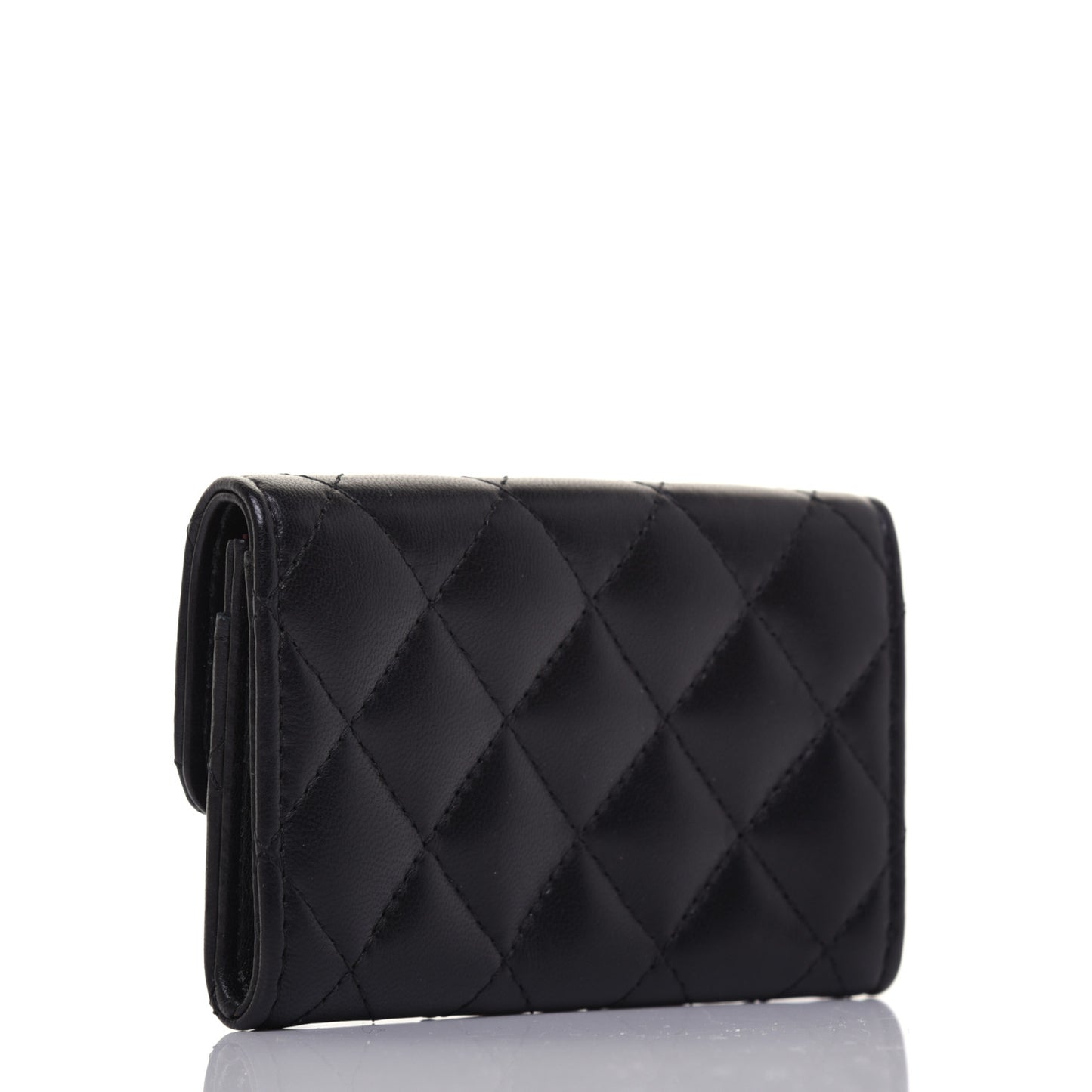 Lambskin Quilted Flap Card Holder Black