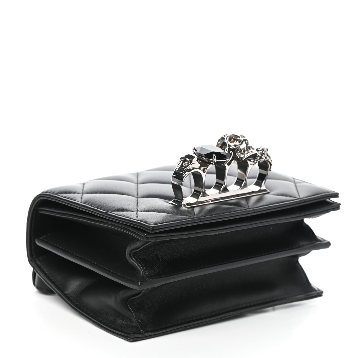 Lambskin Quilted Knuckle Shoulder Bag Black