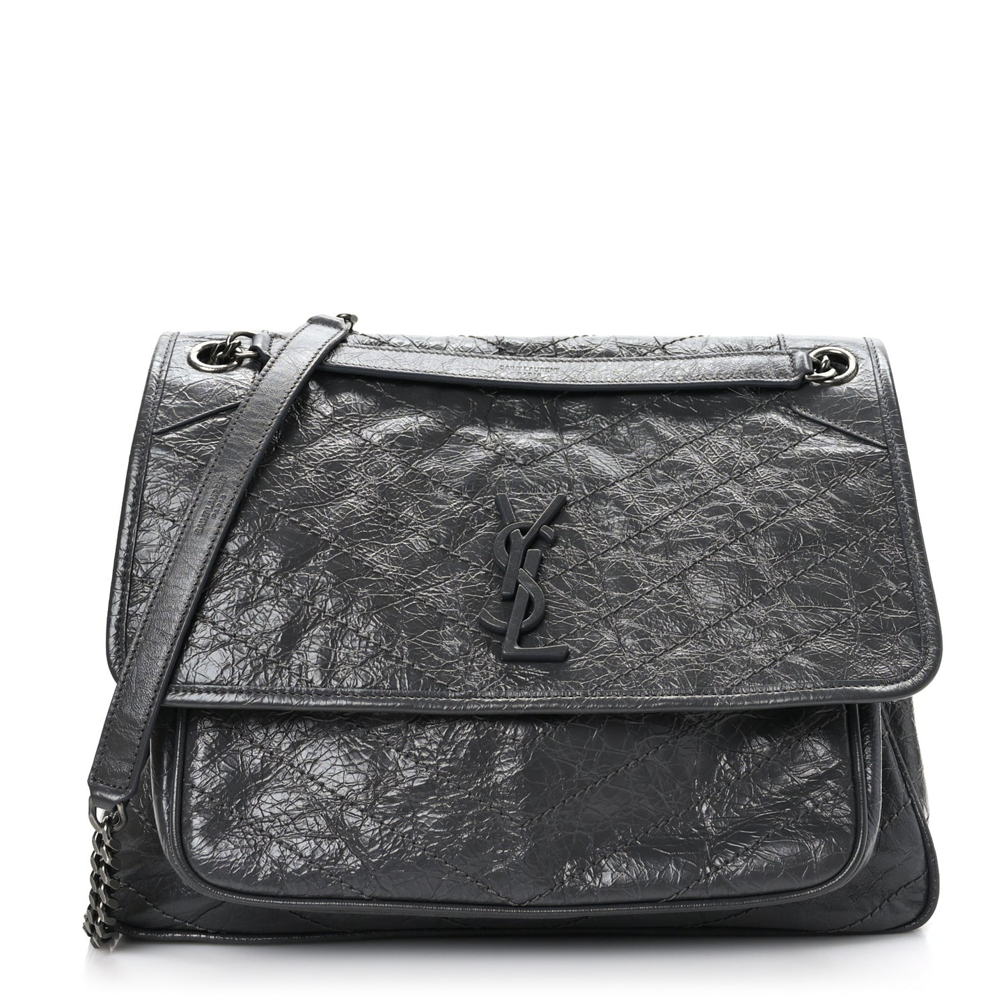 Crinkled Calfskin Matelasse Monogram Large Niki Chain Satchel Storm