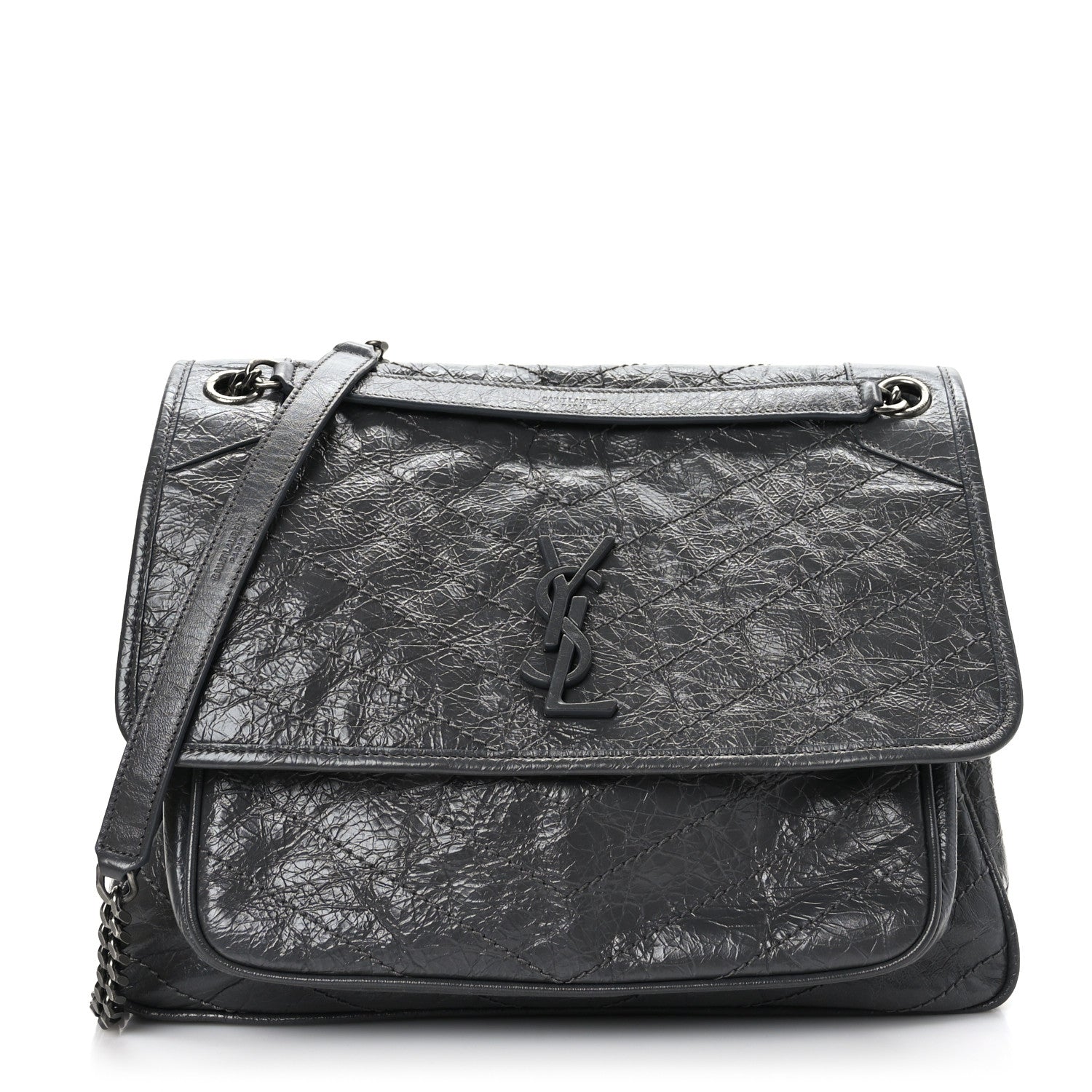 Saint Laurent Crinkled Calfskin Matelasse Monogram Large Niki Chain Satchel Storm 1 of 9