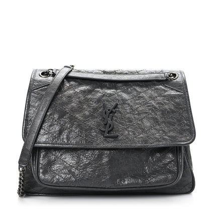 Saint Laurent Crinkled Calfskin Matelasse Monogram Large Niki Chain Satchel Storm 1 of 9