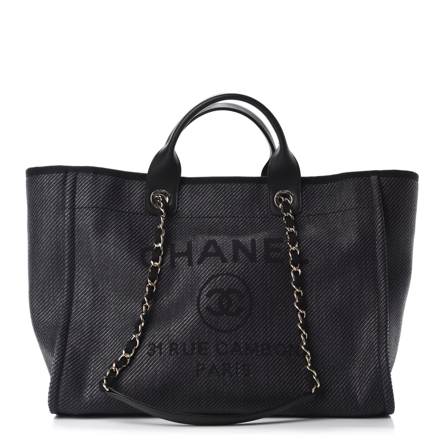 Mixed Fibers Calfskin Medium Deauville Tote Black