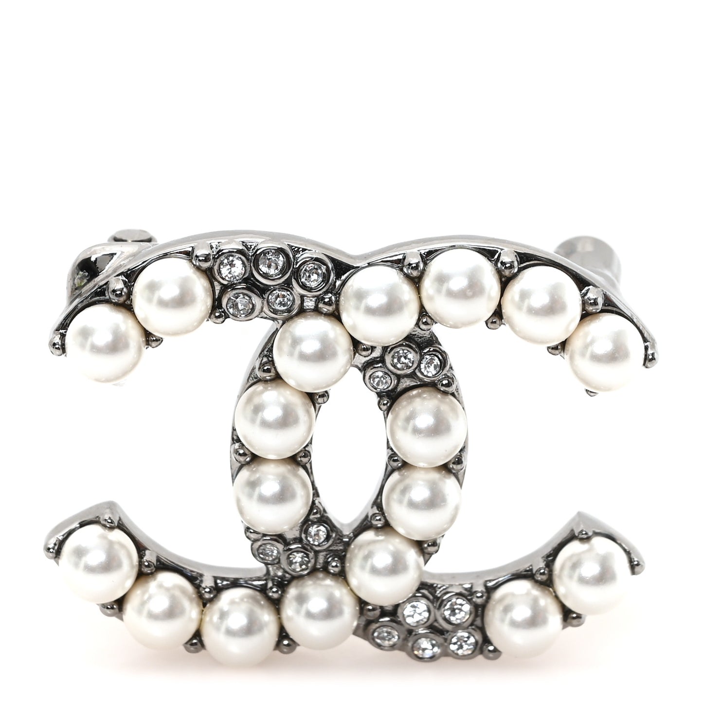 Pearl Crystal CC Brooch Ruthenium