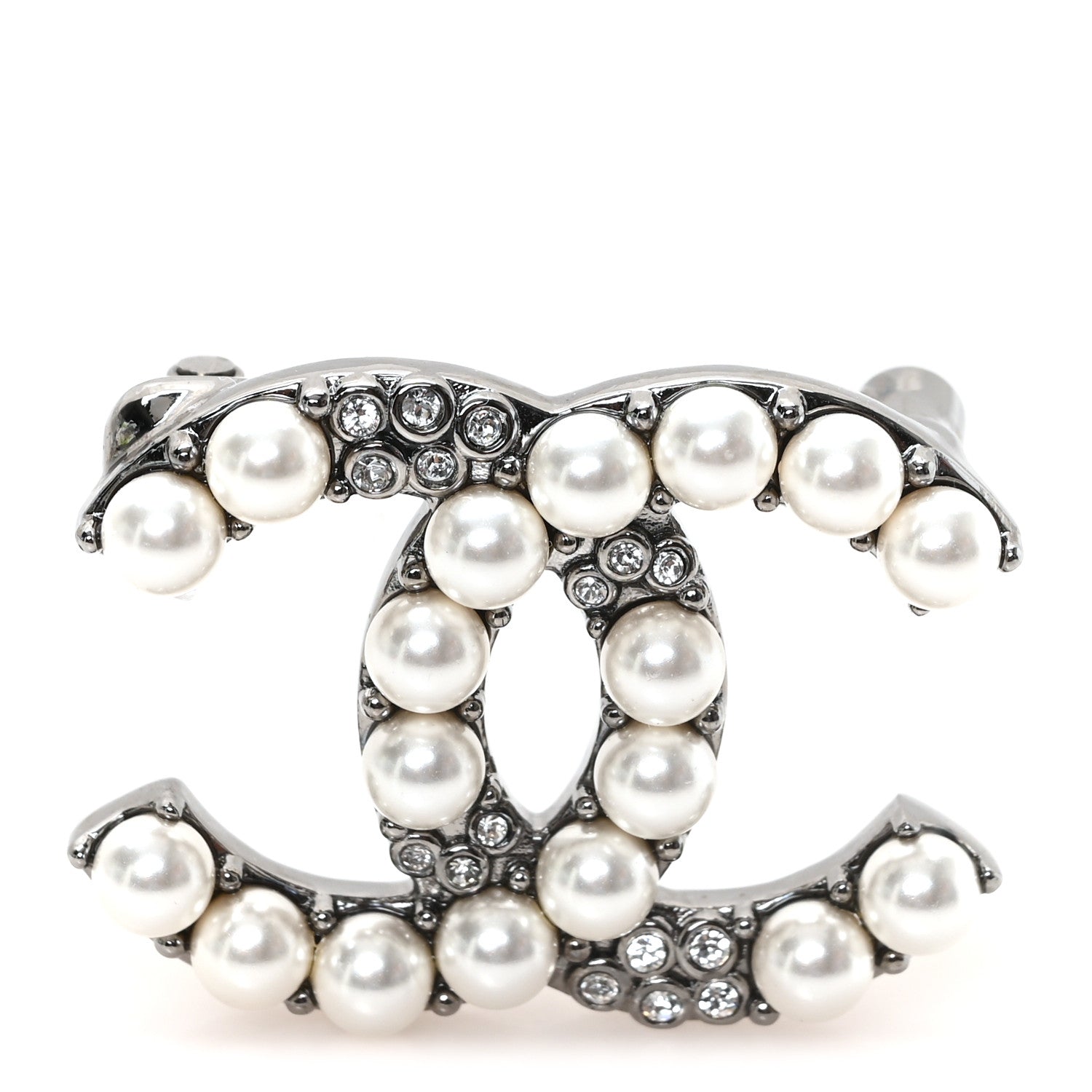 Chanel Pearl Crystal CC Brooch Ruthenium 1 of 3