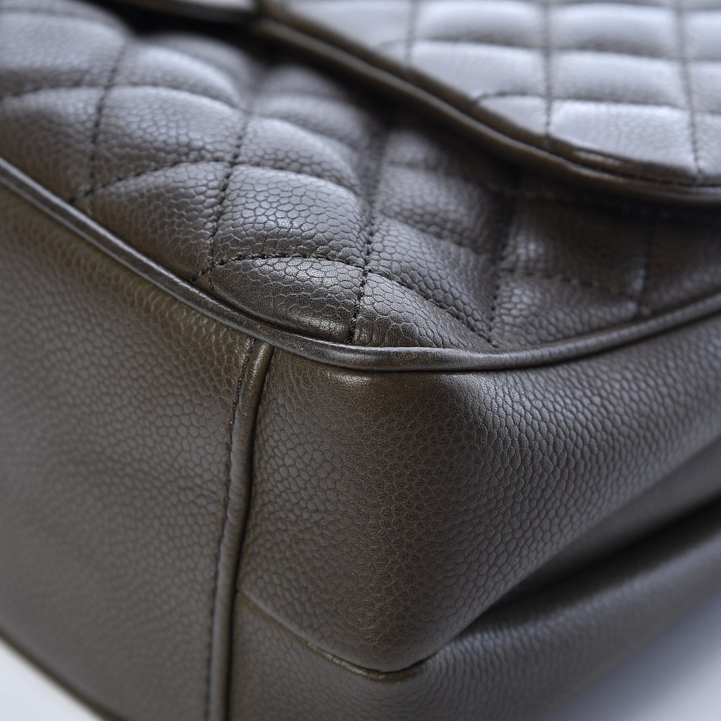Caviar Quilted Medium Rock In Rome Single Flap Khaki