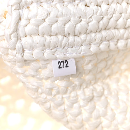 Prada Yarn Raffia Effect Crochet Logo Embroidered Shopping Tote Bag White 7 of 10