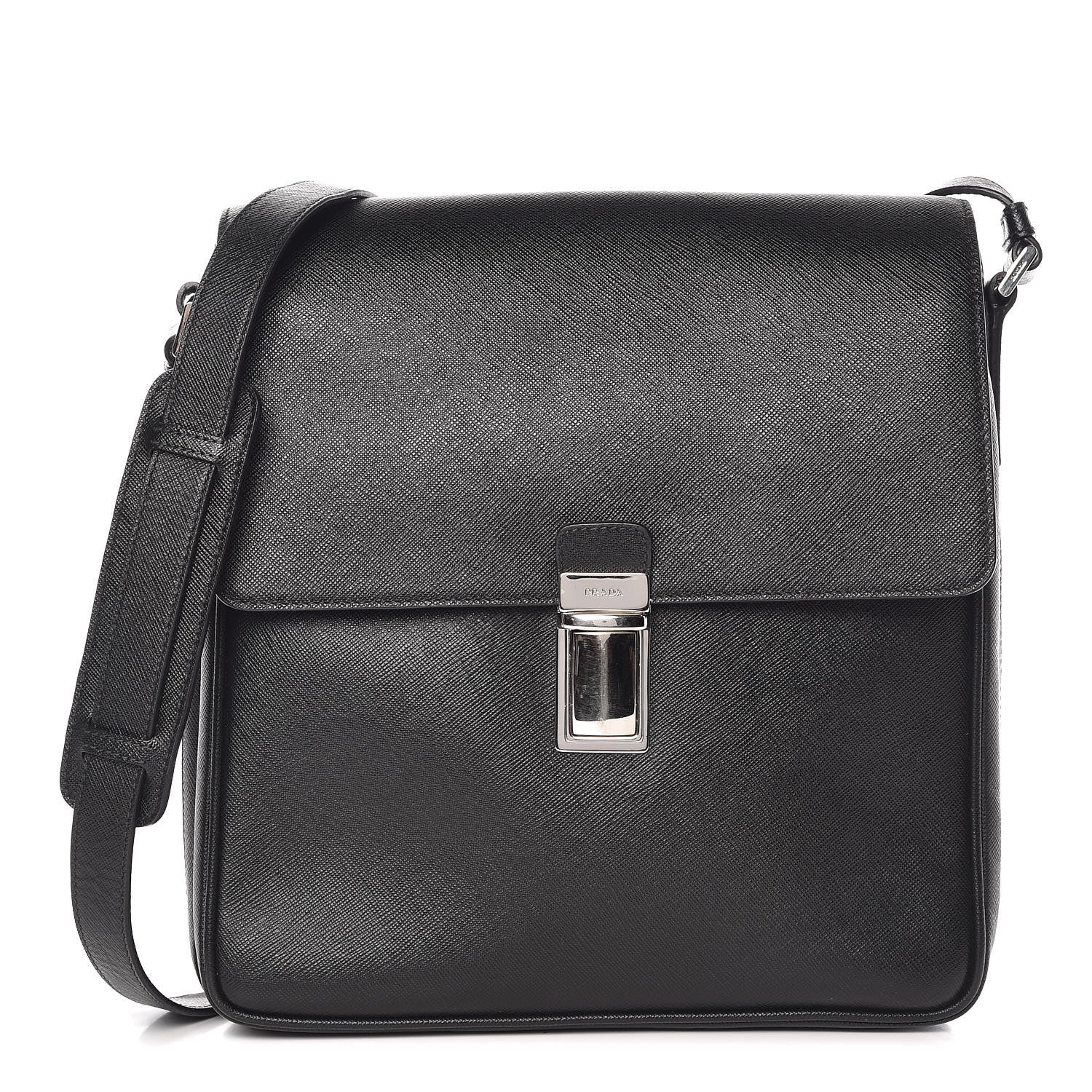 Prada Saffiano Messenger Satchel Black 1 of 15