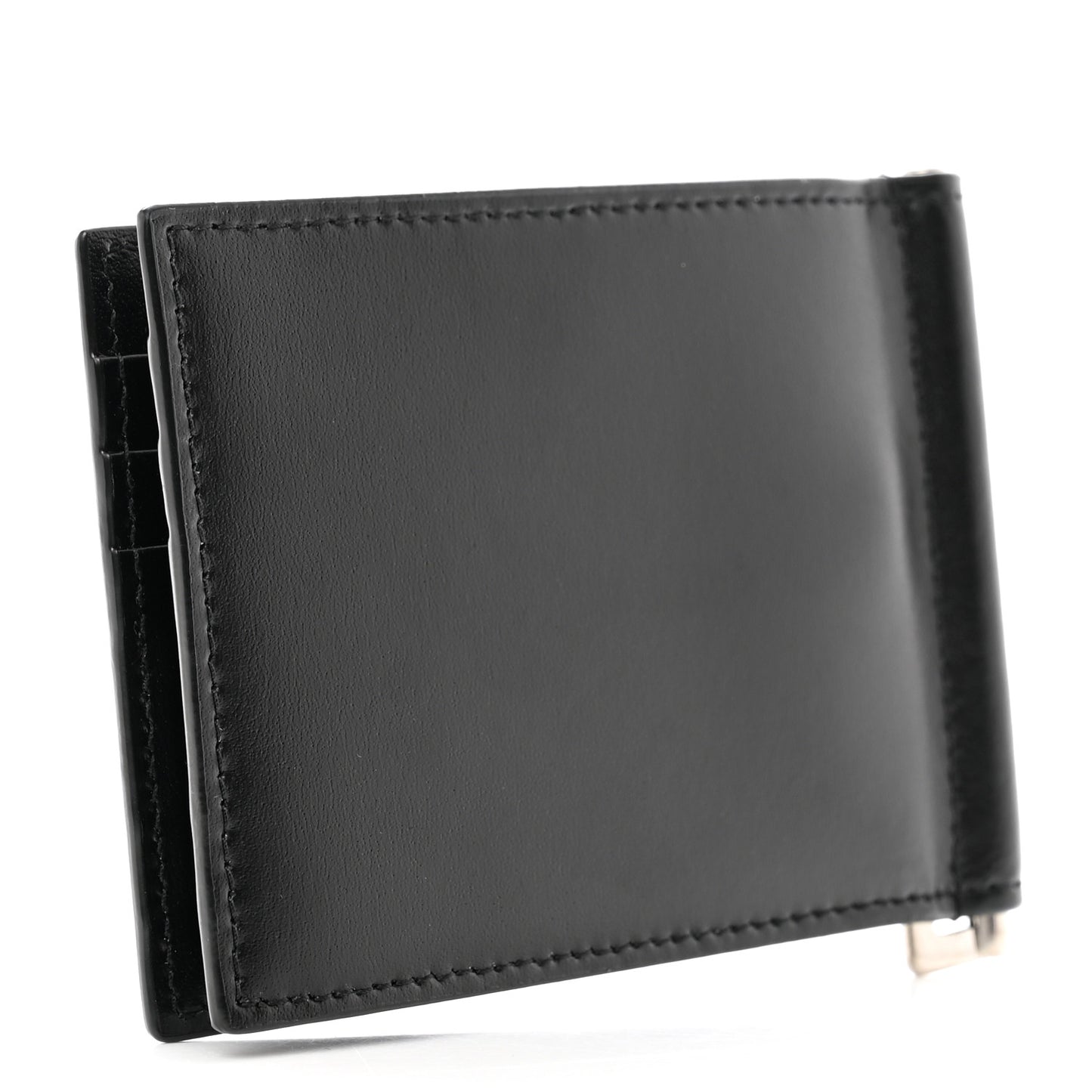 Shiny Calfskin Tiny Cassandre Bill Clip Wallet Black