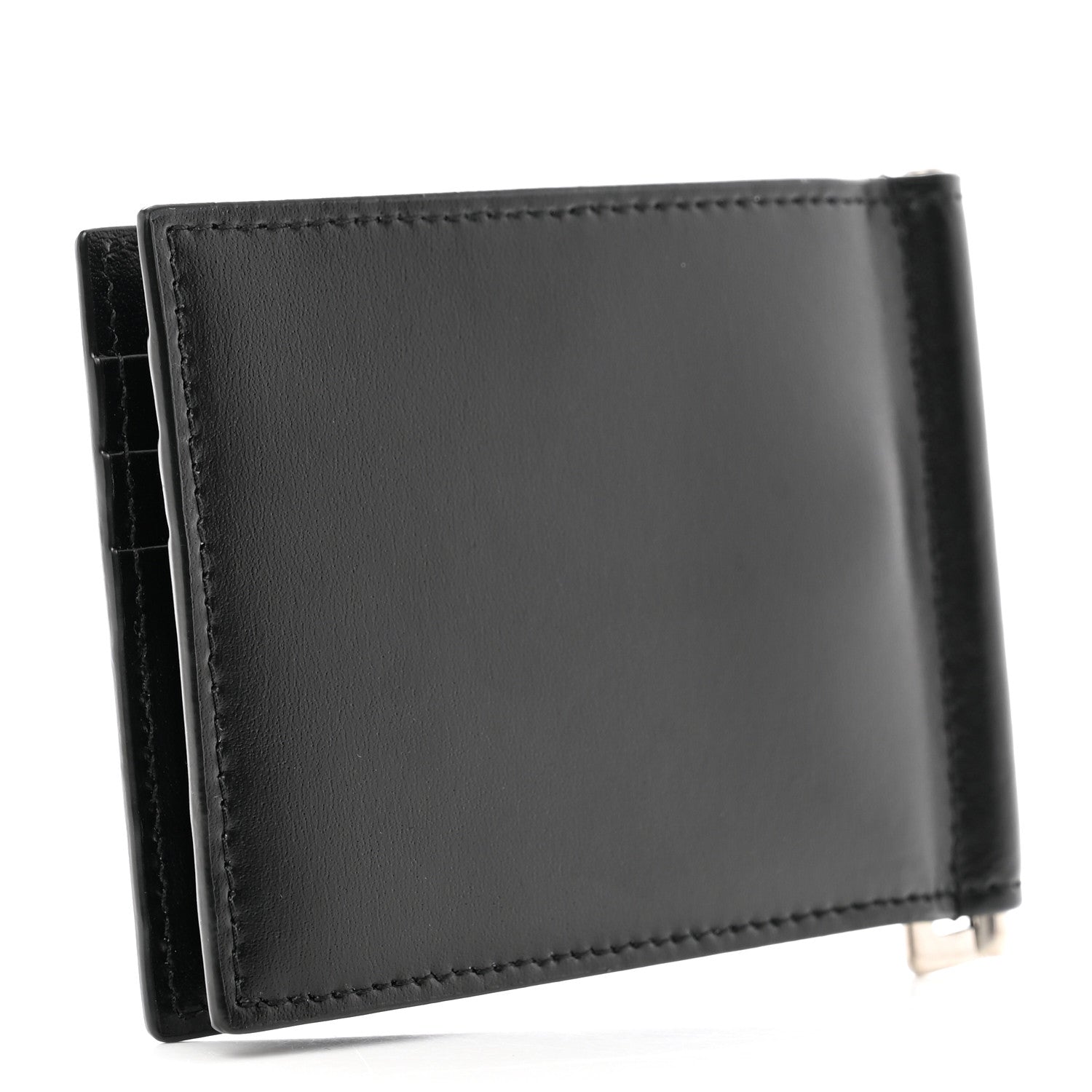 Saint Laurent Shiny Calfskin Tiny Cassandre Bill Clip Wallet Black 3 of 7