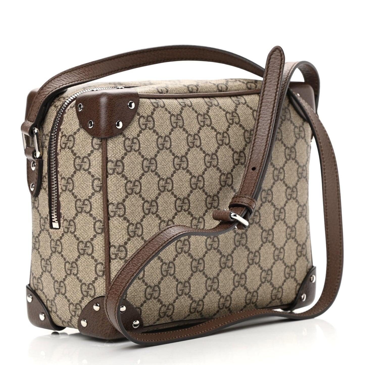 GG Supreme Monogram Textured Calfskin Square Messenger Bag Beige Ebony New Acero