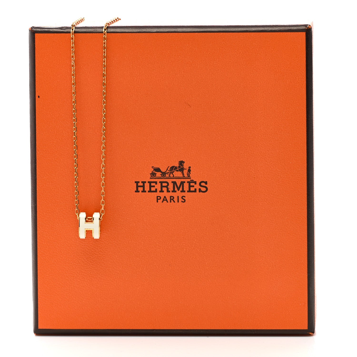 Hermes Lacquered Gold Mini Pop H Pendant Necklace White 7 of 7