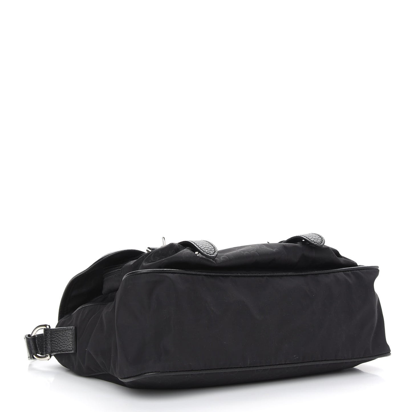 Nylon Monogram Double Buckle Flap Messenger Bag Black