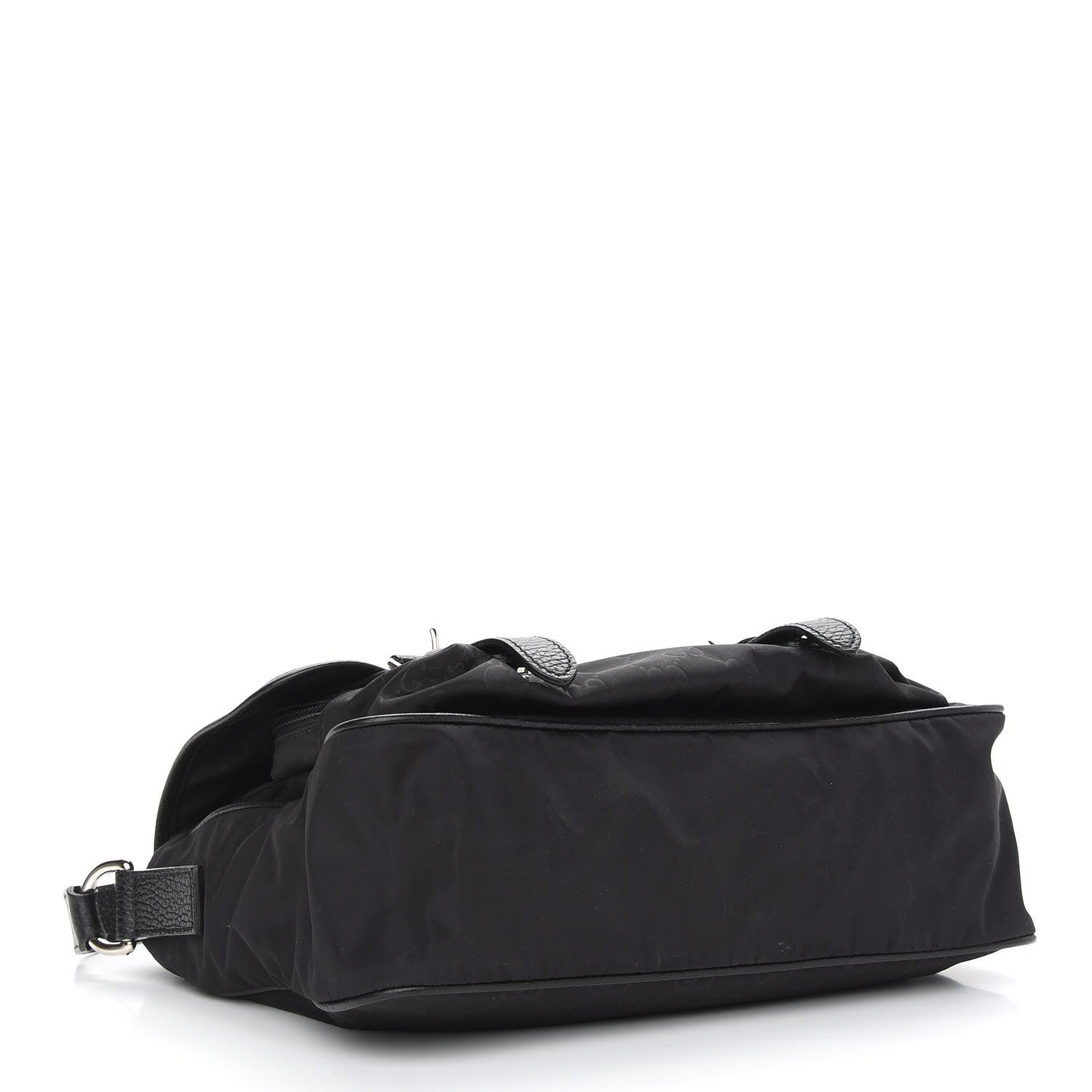 Gucci Nylon Monogram Double Buckle Flap Messenger Bag Black 4 of 9