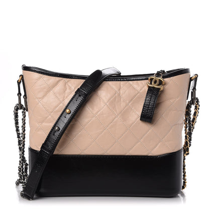 Chanel Aged Calfskin Quilted Medium Gabrielle Hobo Beige Black 1 of 8