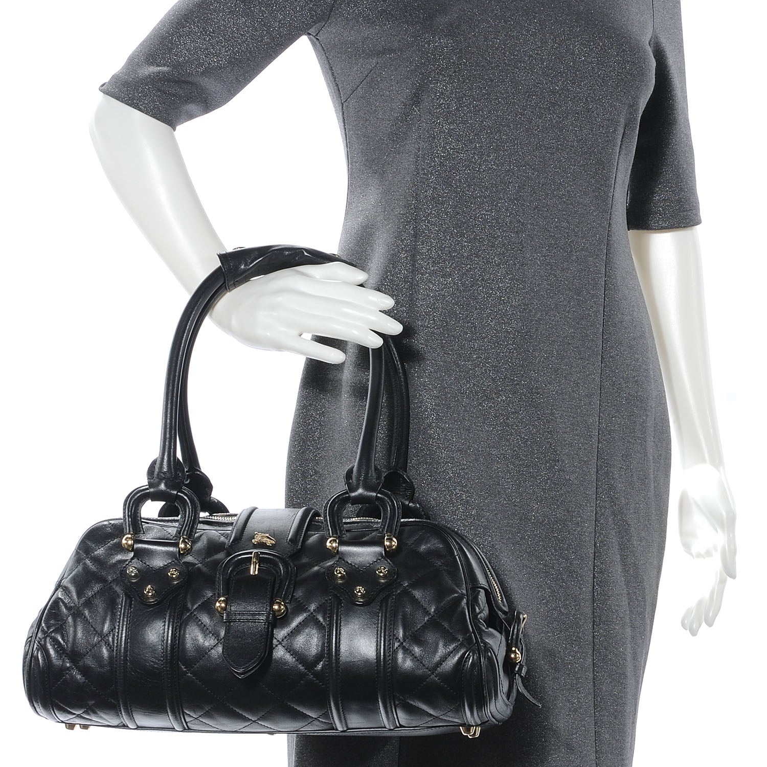 Burberry Calfskin Quilted Manor Satchel Black 2 of 8