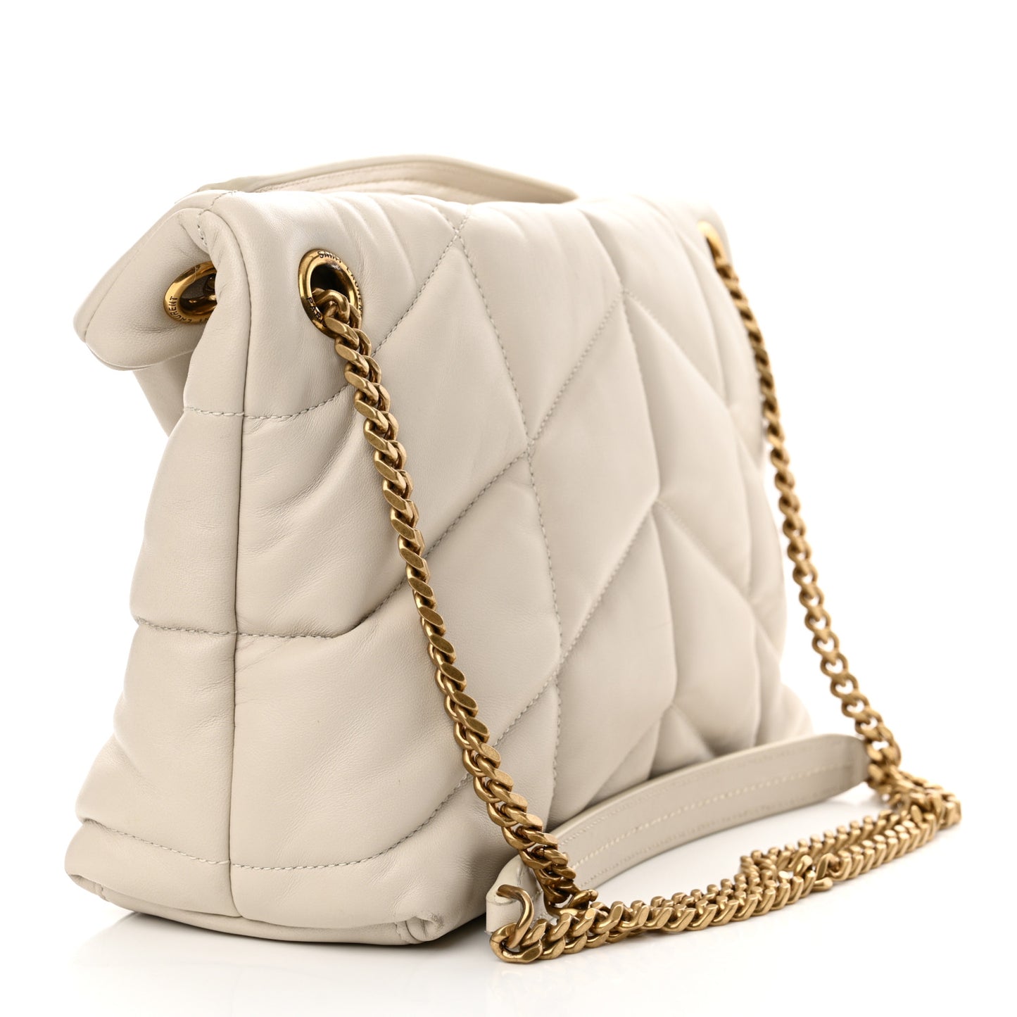 Lambskin Quilted Small Loulou Puffer Monogram Chain Satchel Crema Soft