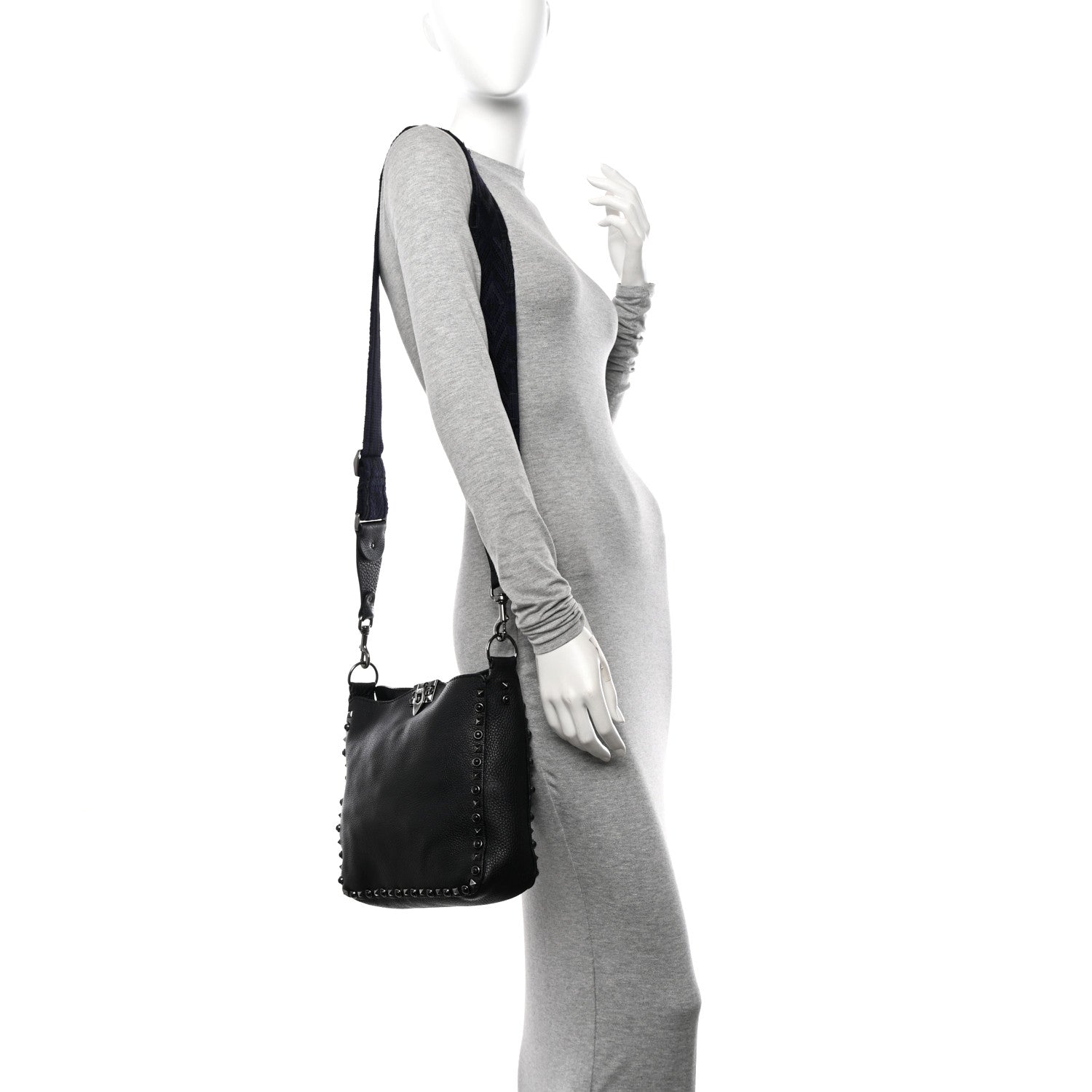 Valentino Garavani Pebbled Calfskin Onyx Small Rockstud Rolling Flip-Lock Messenger Bag Black 2 of 12