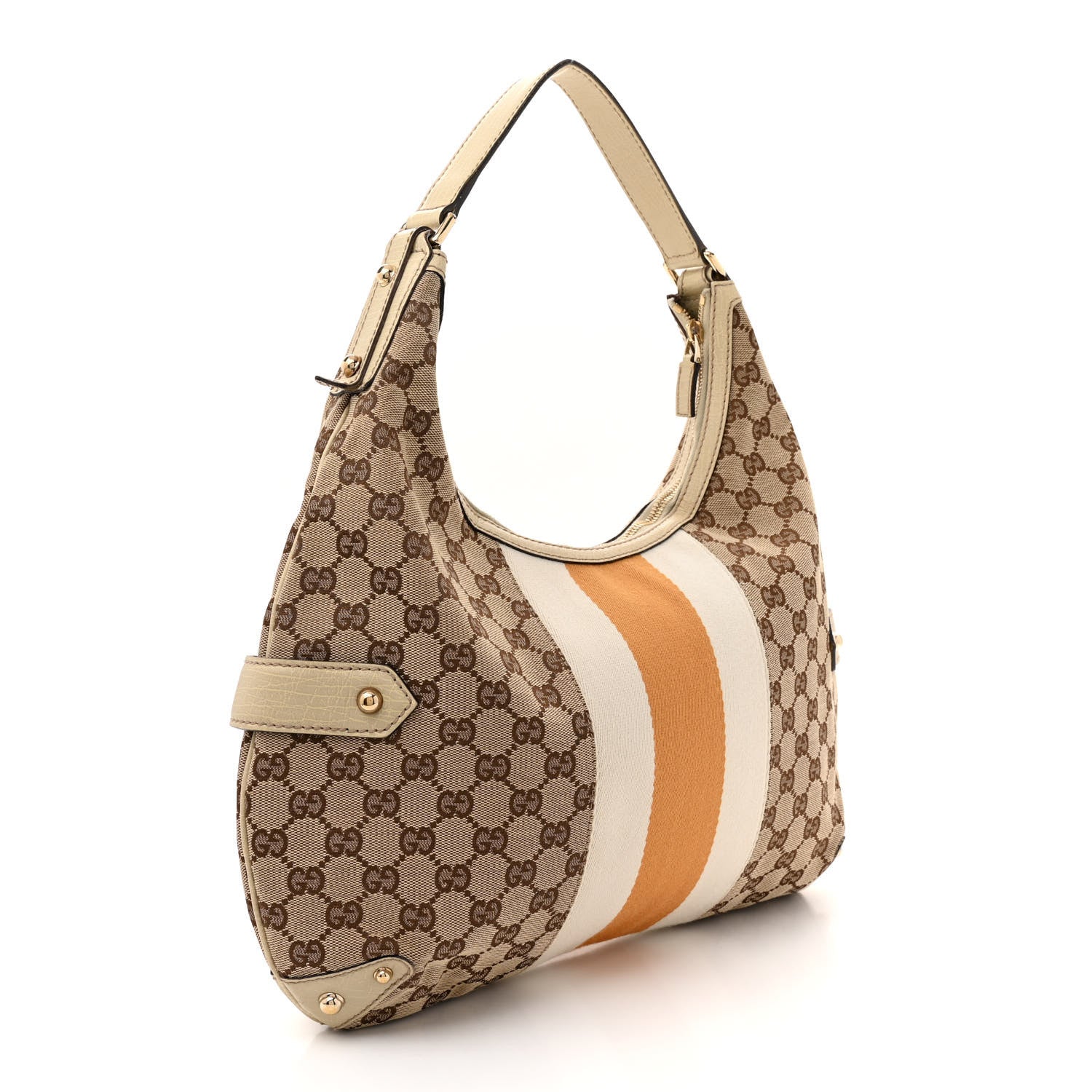 Gucci Monogram Large Horsebit Web Shoulder Bag White 3 of 15