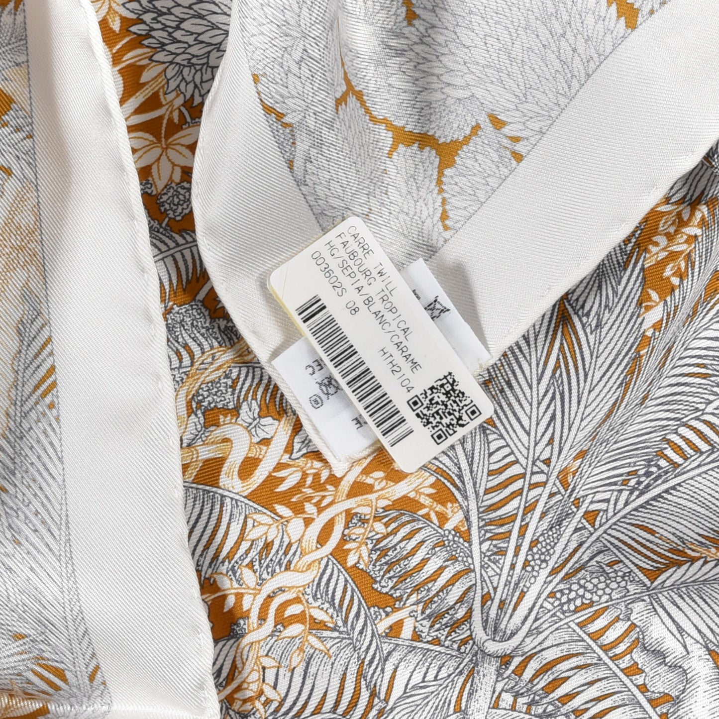 Silk Faubourg Tropical Scarf 90 Sepia White Caramel