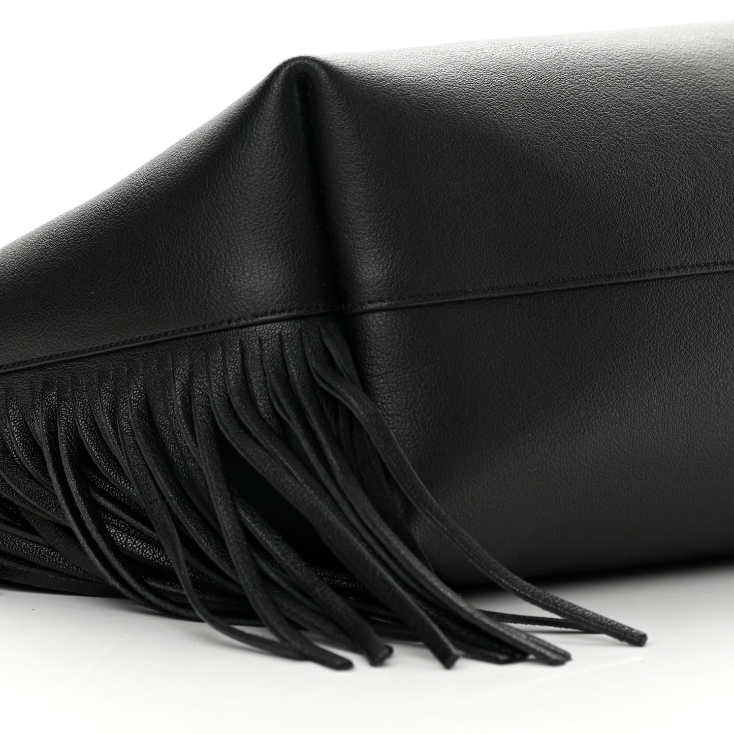 Calfskin Large Fringe Shopping Tote Black