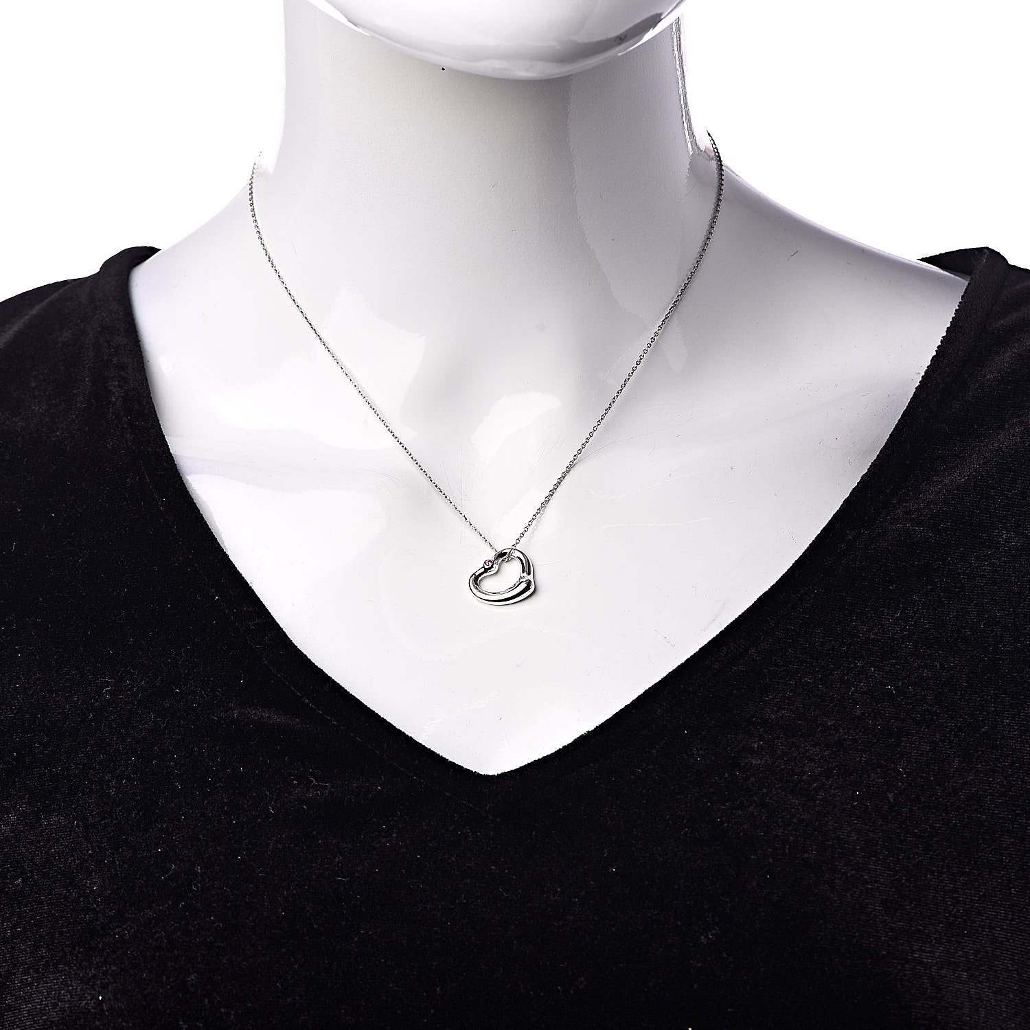 Tiffany Sterling Silver Pink Sapphire Elsa Peretti 16mm Open Heart Pendant Necklace 2 of 8