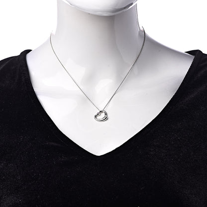 Tiffany Sterling Silver Pink Sapphire Elsa Peretti 16mm Open Heart Pendant Necklace 2 of 8