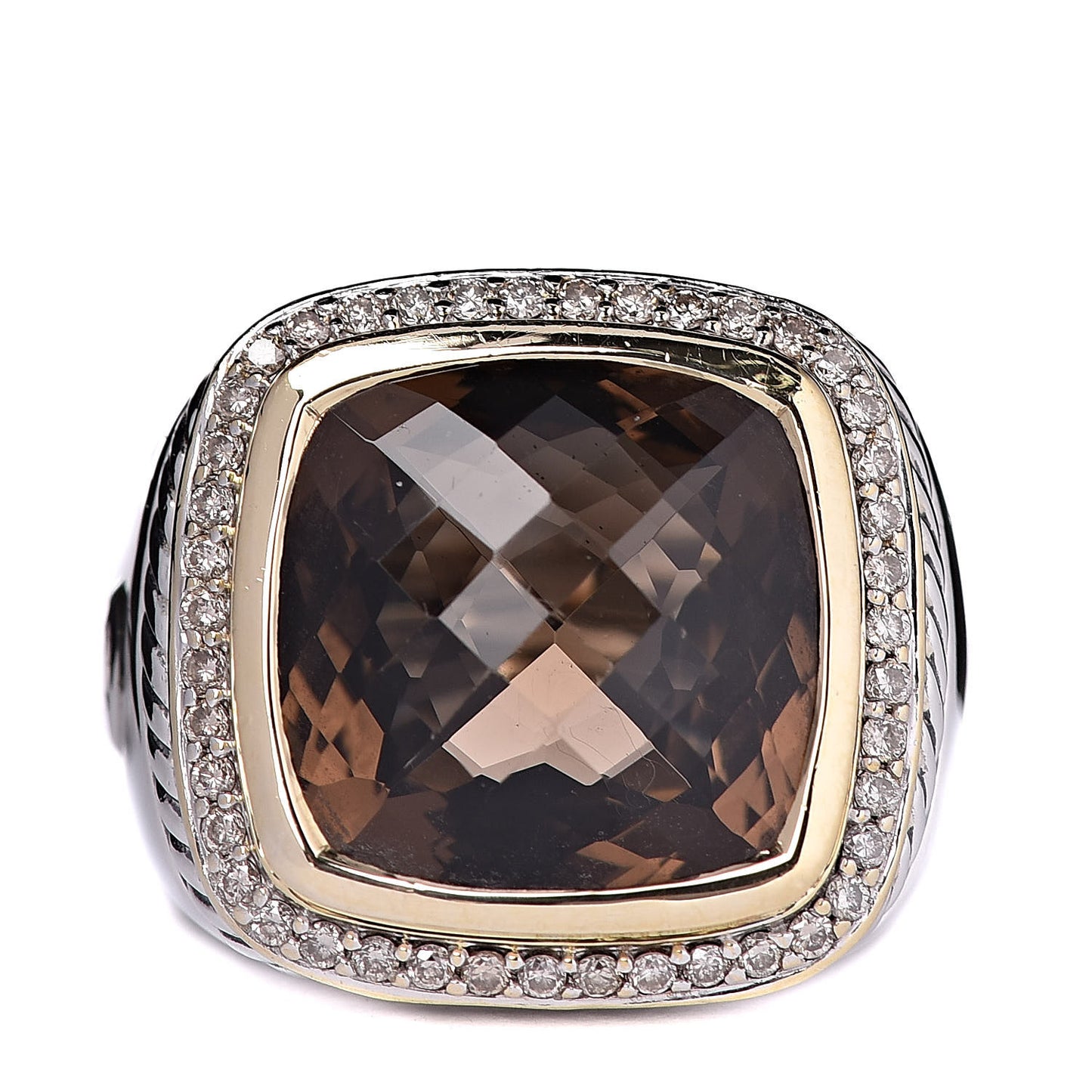 Sterling Silver 18K Yellow Gold Diamond Smoky Quartz 14mm Albion Statement Ring 54 7