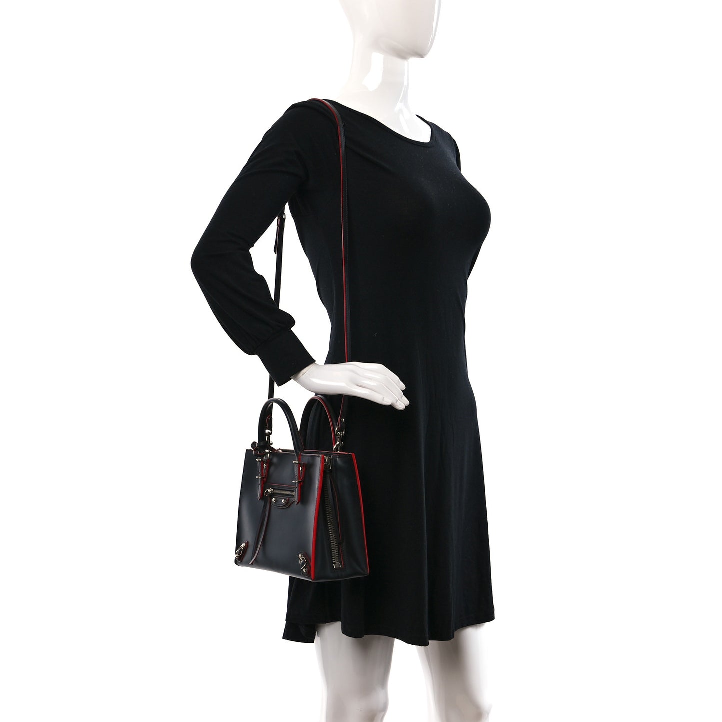 Rubberized Calfskin Papier Mini A4 Zip Around Tote Black Red