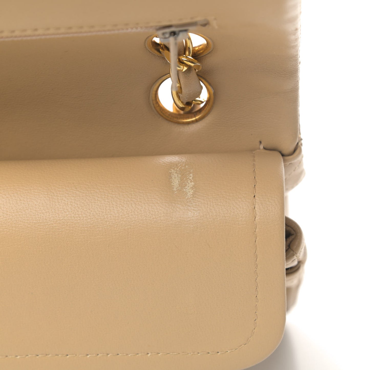 Lambskin Quilted Small Double Flap Beige