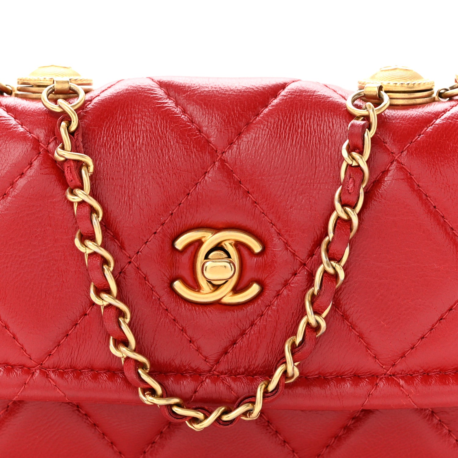 Chanel Shiny Lambskin Quilted Extra Mini Flap Red 8 of 10