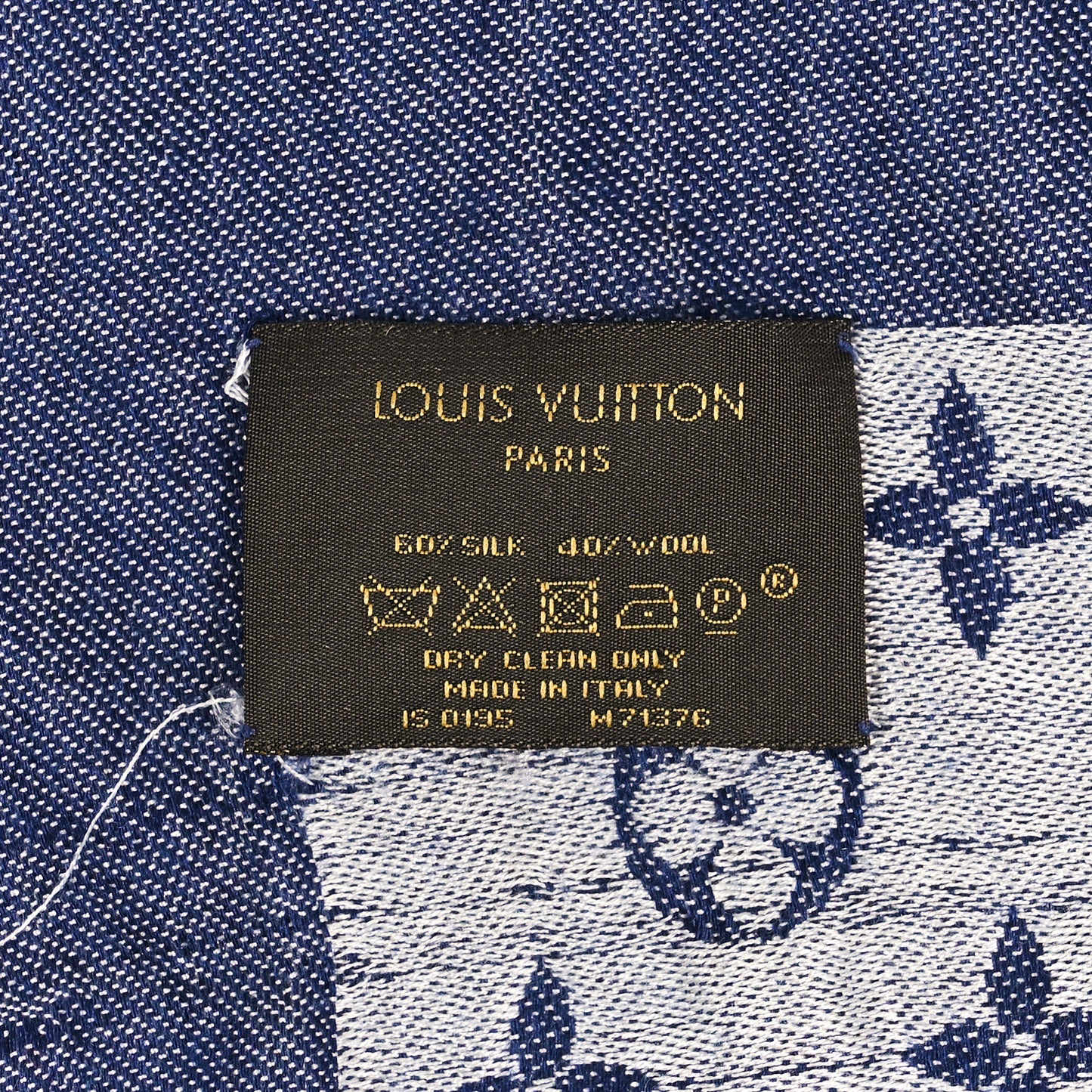 Silk Wool Monogram Denim Shawl Blue