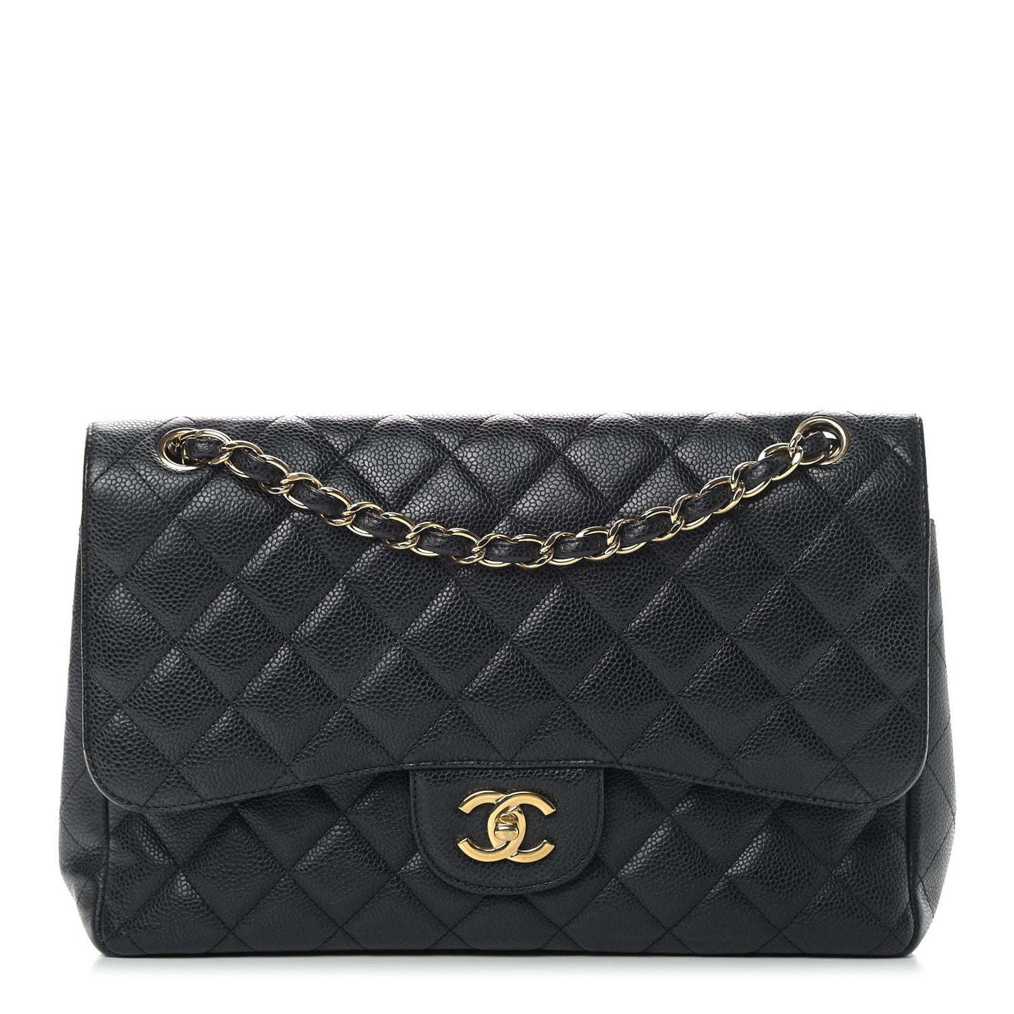 Caviar Quilted Jumbo Double Flap Black