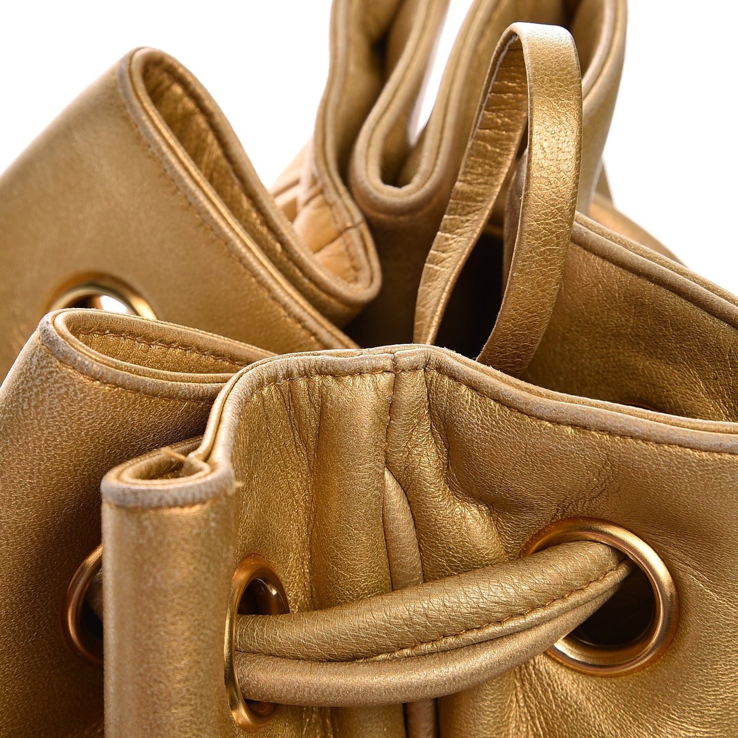 Metallic Lambskin CC Drawstring Shoulder Bag Gold