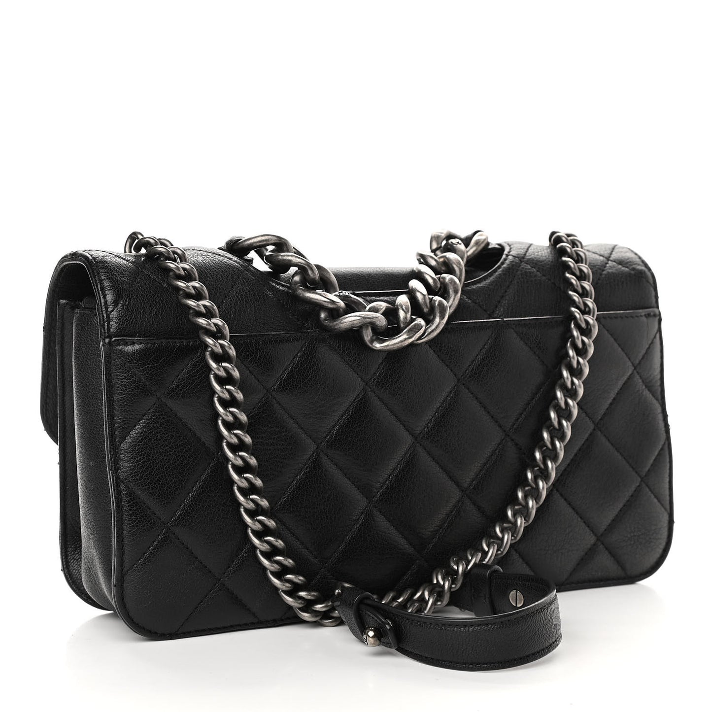 Goatskin Quilted Medium Perfect Edge Flap Black