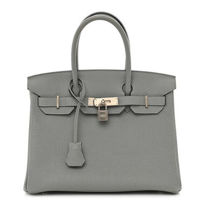 Hermes Togo Horseshoe Birkin 30 Gris Mouette Bleu Electrique 1 of 12