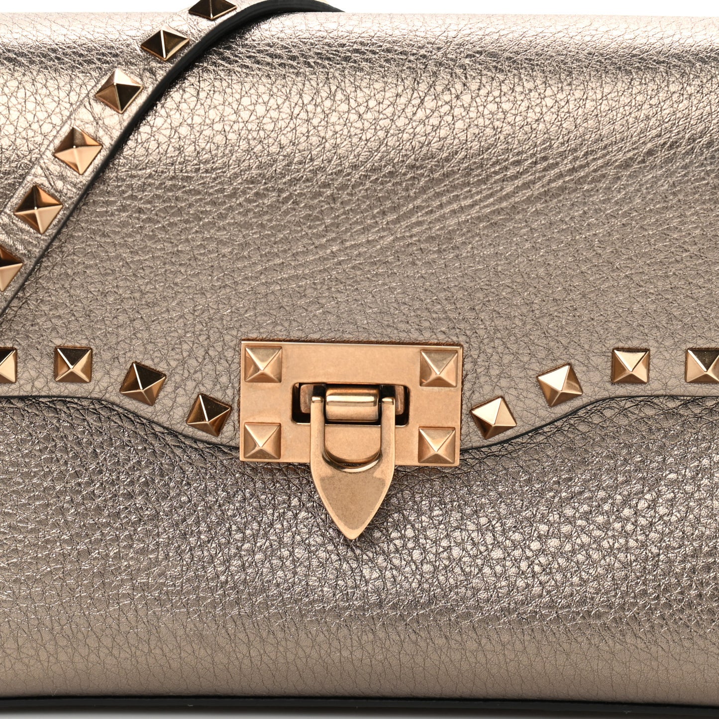 Metallic Pebbled Calfskin Medium Rockstud Flip Lock Crossbody Bag Sasso