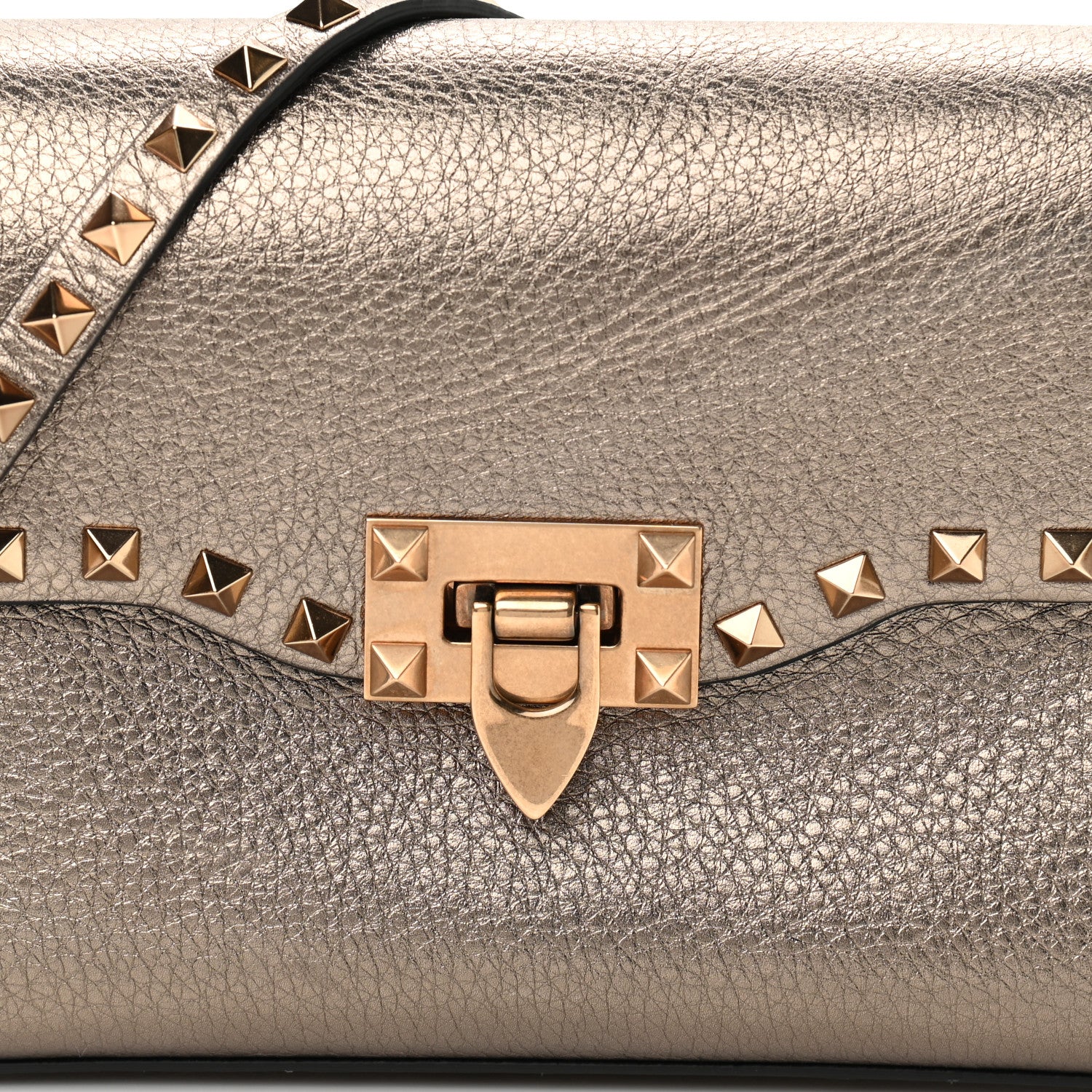 Valentino Garavani Metallic Pebbled Calfskin Medium Rockstud Flip Lock Crossbody Bag Sasso 7 of 9