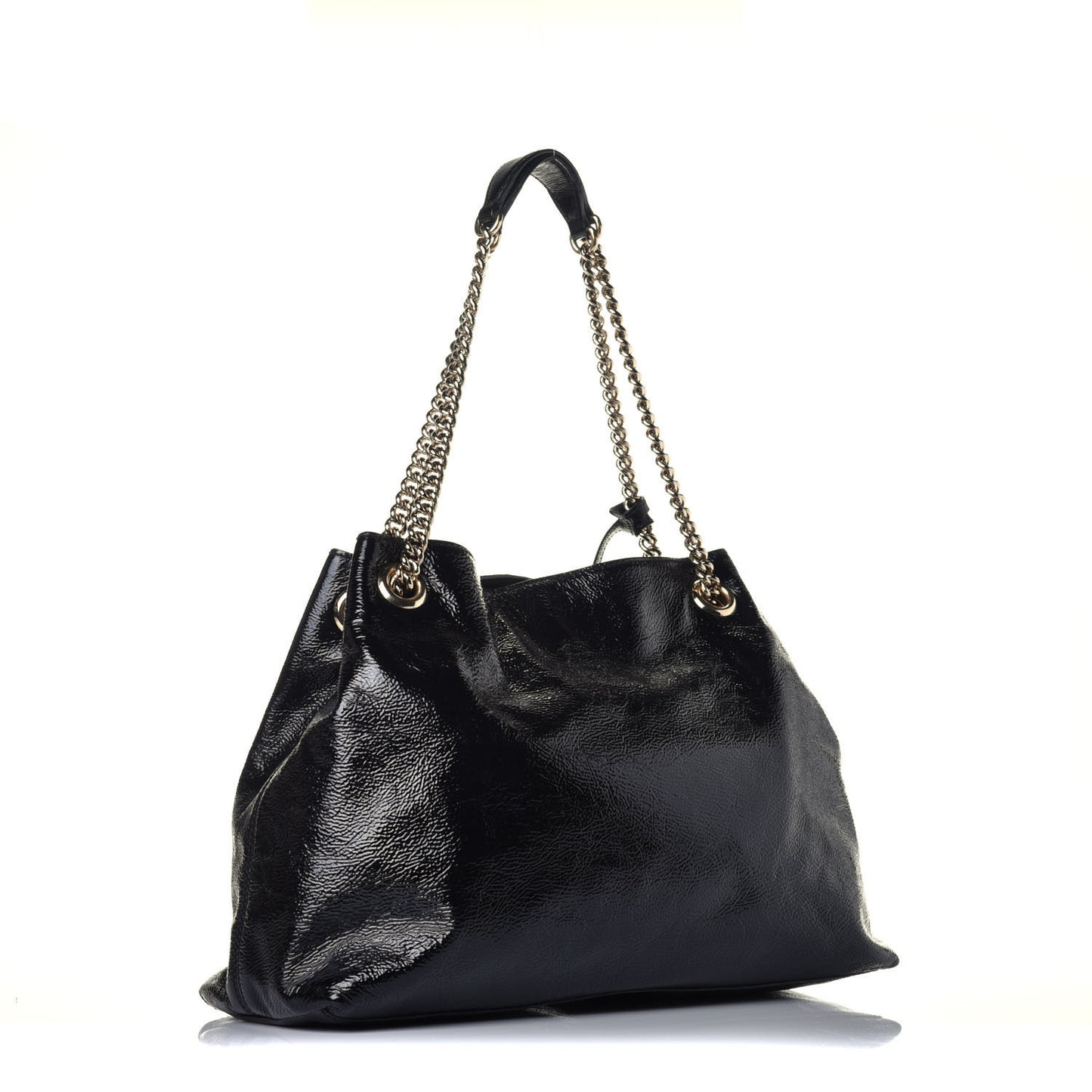 Patent Medium Soho Chain Shoulder Bag Black