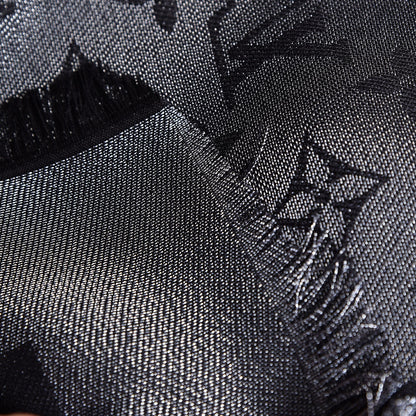 Louis Vuitton Silk Lurex Wool Monogram Shine Shawl Black 6 of 7