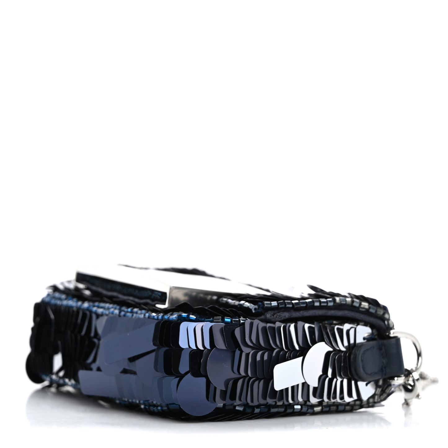 Sequin Paillettes Shiny Nappa Sex and the City Nano Maxi Buckle Baguette Charm Dark Blue
