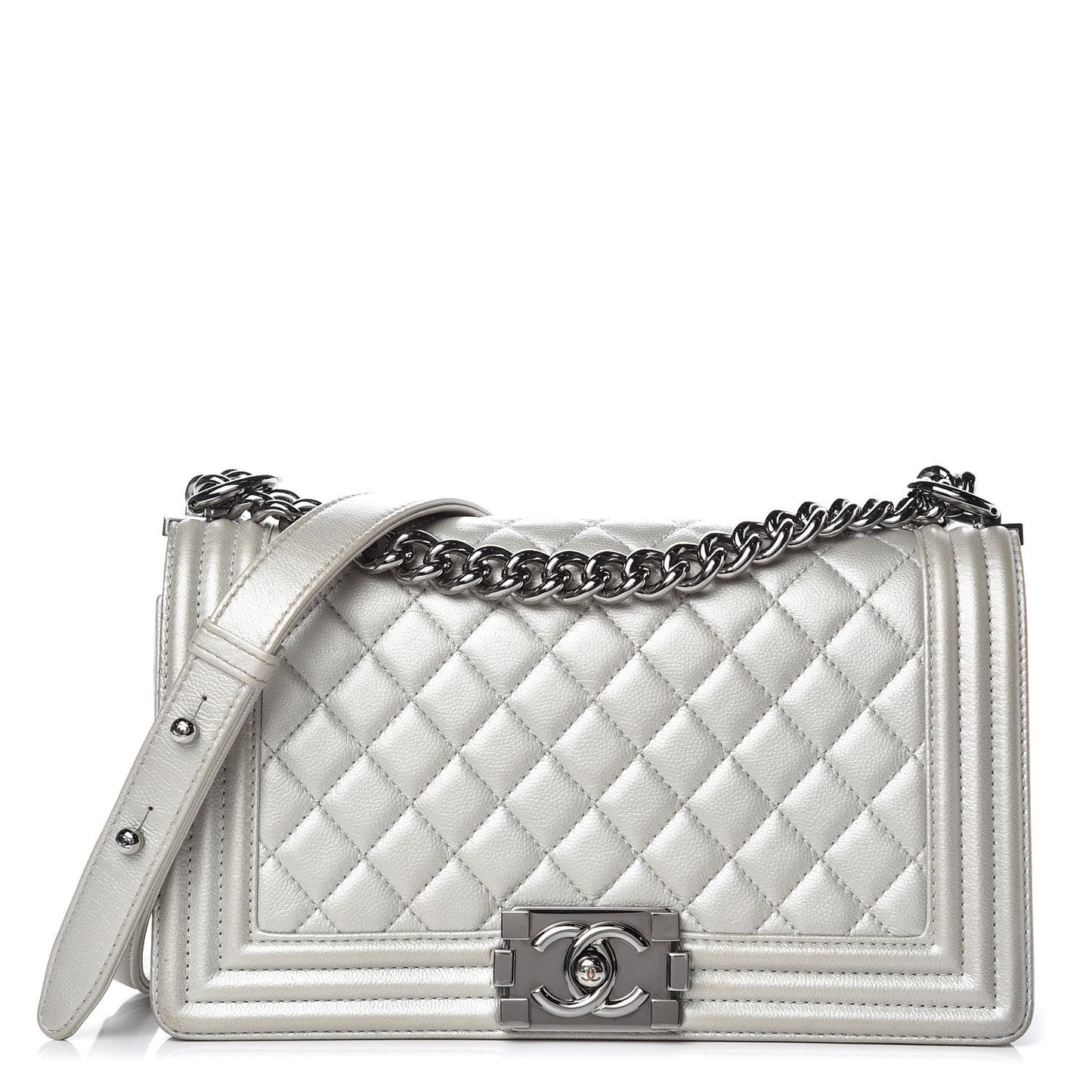 Metallic Caviar Quilted Medium Boy Flap Silver