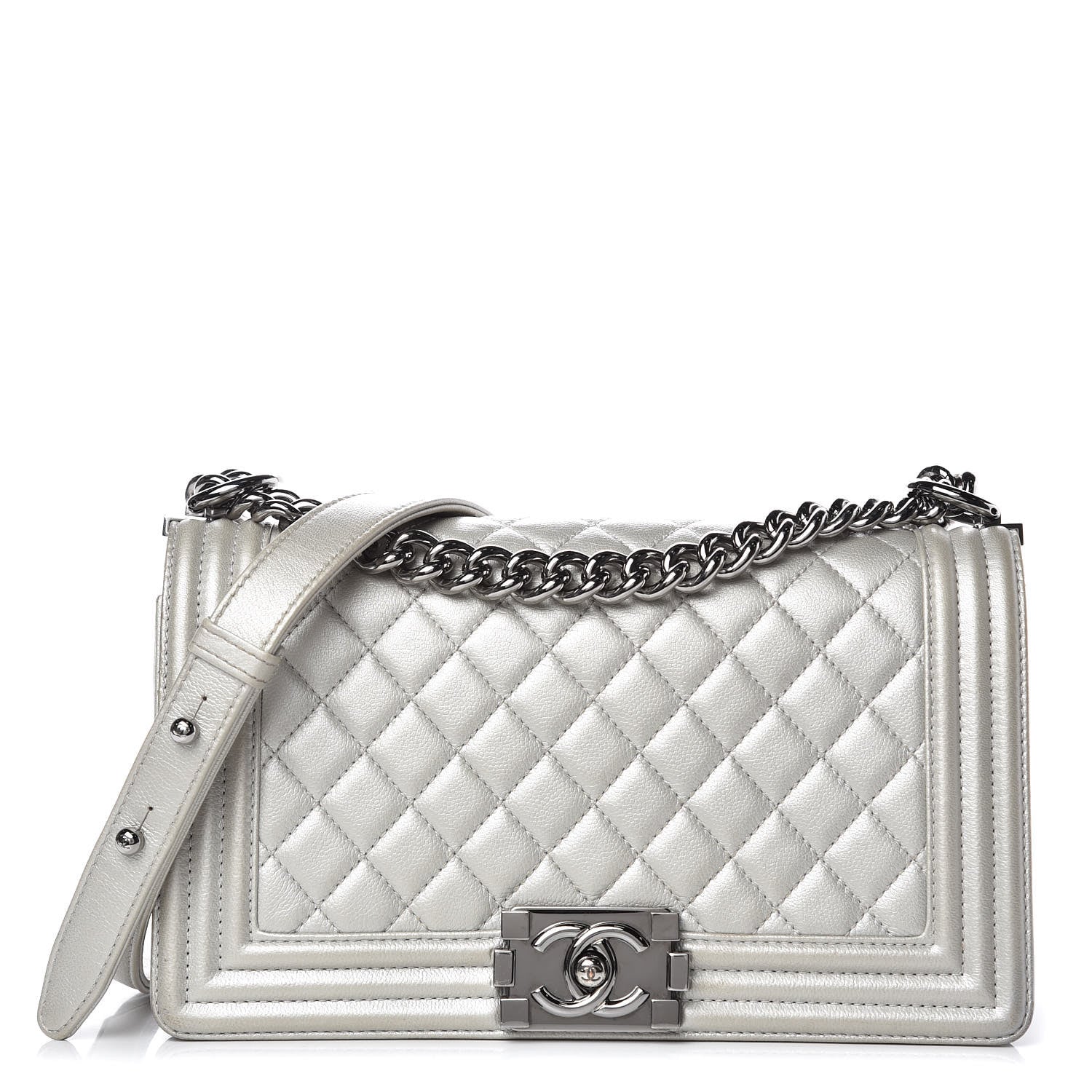 Chanel Metallic Caviar Quilted Medium Boy Flap Silver 1 of 15