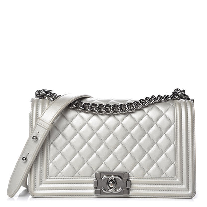 Chanel Metallic Caviar Quilted Medium Boy Flap Silver 1 of 15