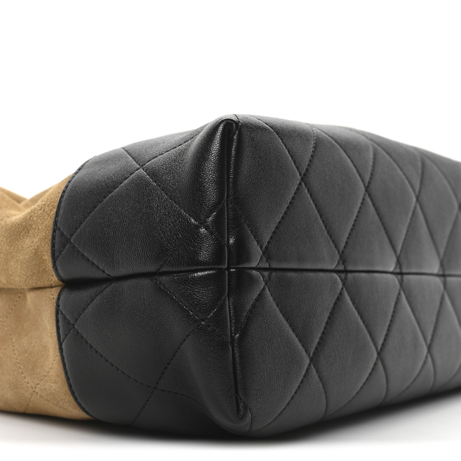 Chanel Suede Calfskin Shiny Lambskin Quilted Small Coco Base Shopping Bag Beige Black 9 of 10