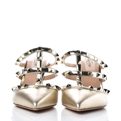 Valentino Garavani Metallic Pebbled Calfskin Rockstud 90mm Cage Mules 37 Platino 2 of 9