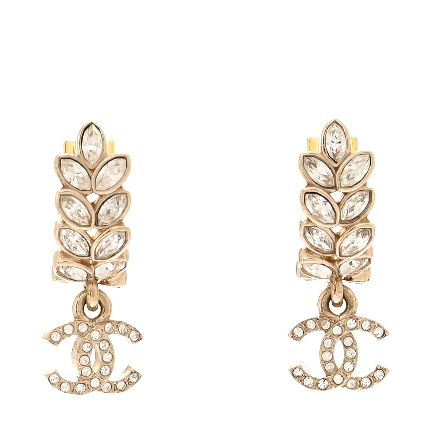 Chanel Crystal Sparkling Wheat CC Long Drop Earrings Gold 1 of 6