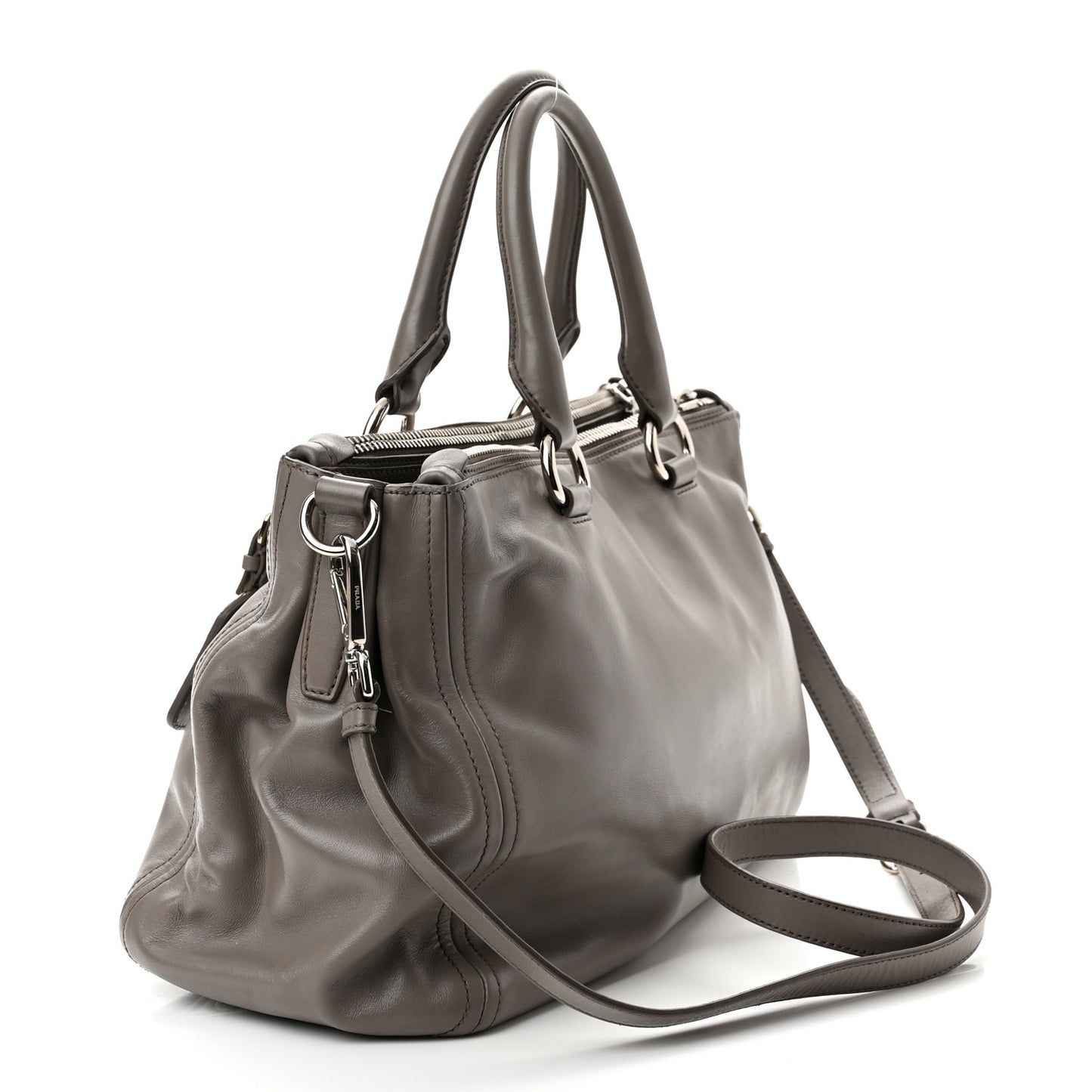 Soft Calf Double Zip Shoulder Bag Argilla