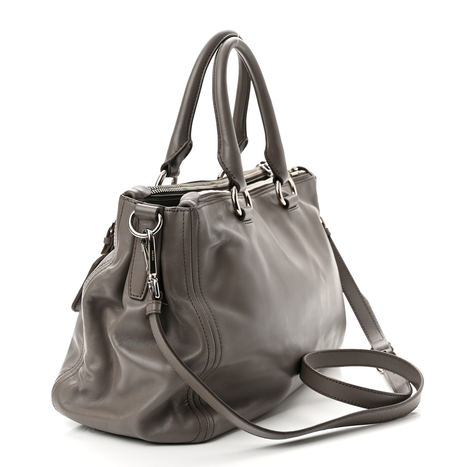 Prada Soft Calf Double Zip Shoulder Bag Argilla 2 of 8