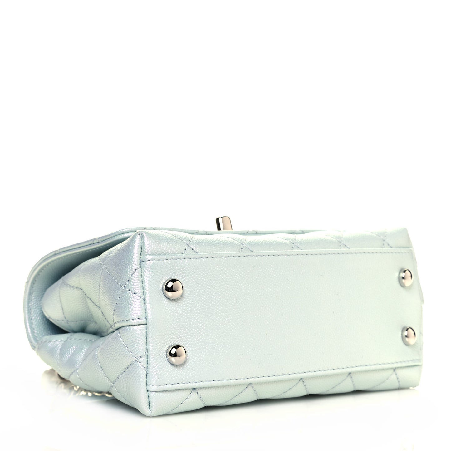 Iridescent Caviar Quilted Extra Mini Coco Handle Flap Light Blue